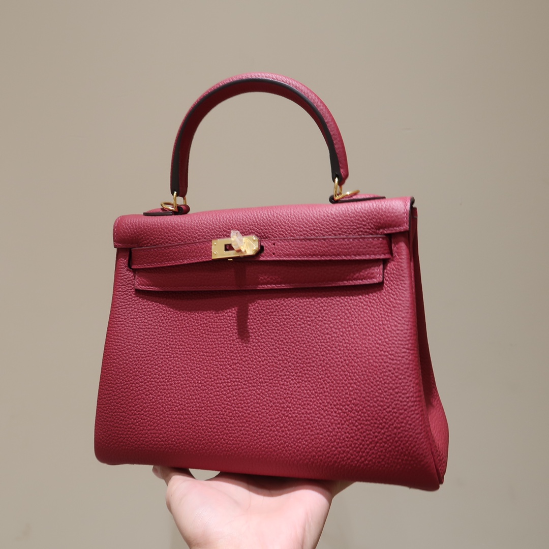 Hermes Kelly 25cm Handbag Shoulder Bag in Bordeaux Togo Leather